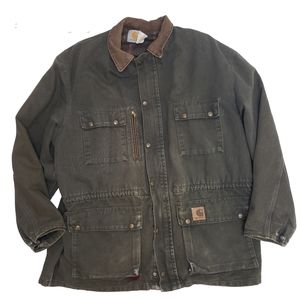 Vintage Carhartt PB1366 Flannel Lined Green Field Jacket Size XL
